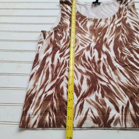 Talbots Women's Brown White Print Knit Stretch Sleeveless Shirt Top Sweater Sz L - Picture 8 of 10